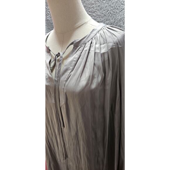 Maison d Amelie Silver Gray Silky Satin Large Puffed Sleeves V Neck Boho Flowy‎ - Picture 2 of 4